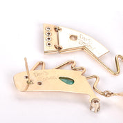 Signed 14K Gold Abstract Earrings with Multiple Gemstones
