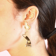 Signed 14K Gold Abstract Earrings with Multiple Gemstones