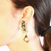 Signed 14K Gold Abstract Earrings with Multiple Gemstones