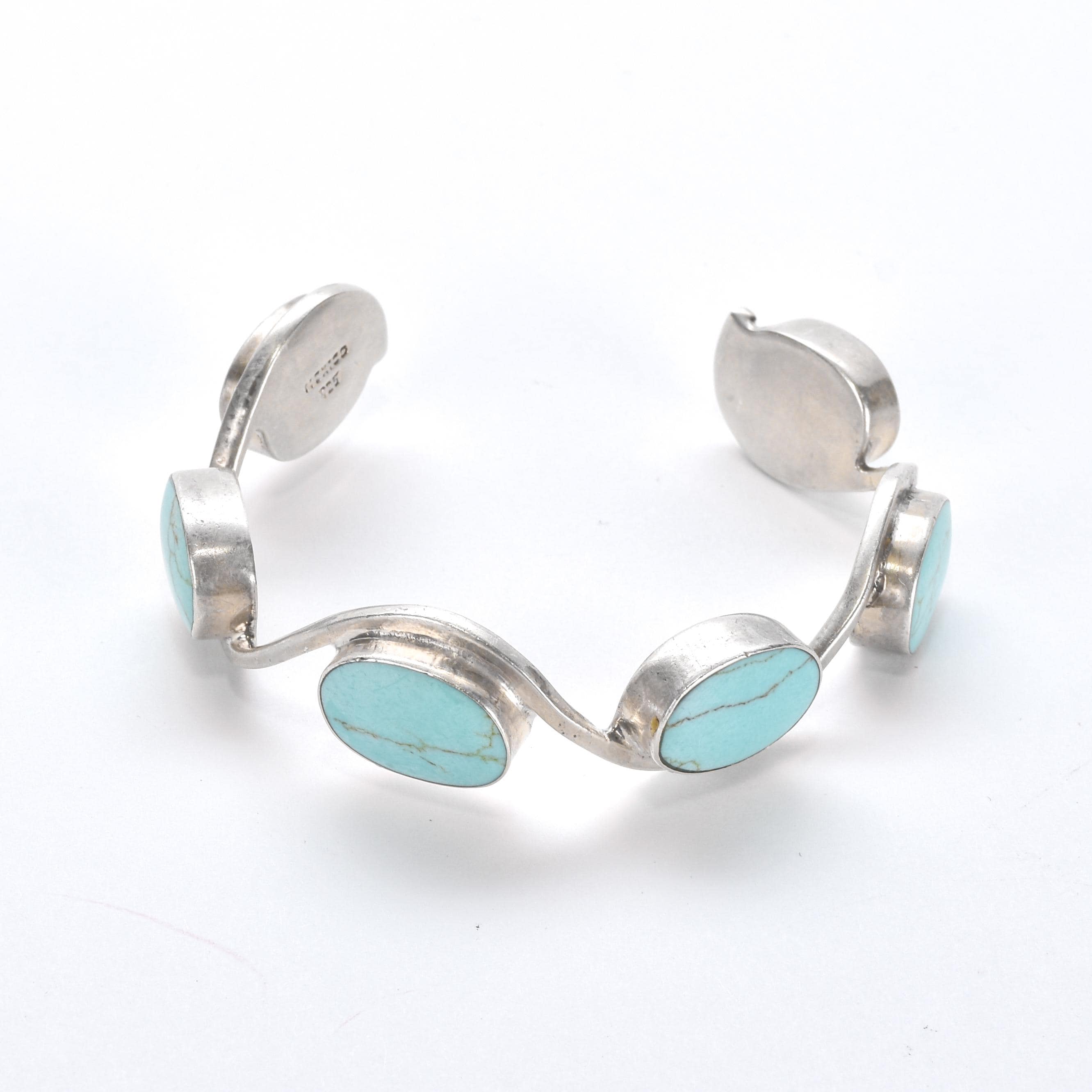 Sterling Silver and Turquoise Wave Link Cuff