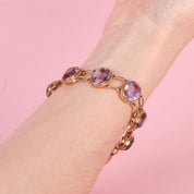 Vintage Victorian Style Gold Filled Amethyst Link Bracelet, Gold-Tone and Amethyst Bracelet, 7in