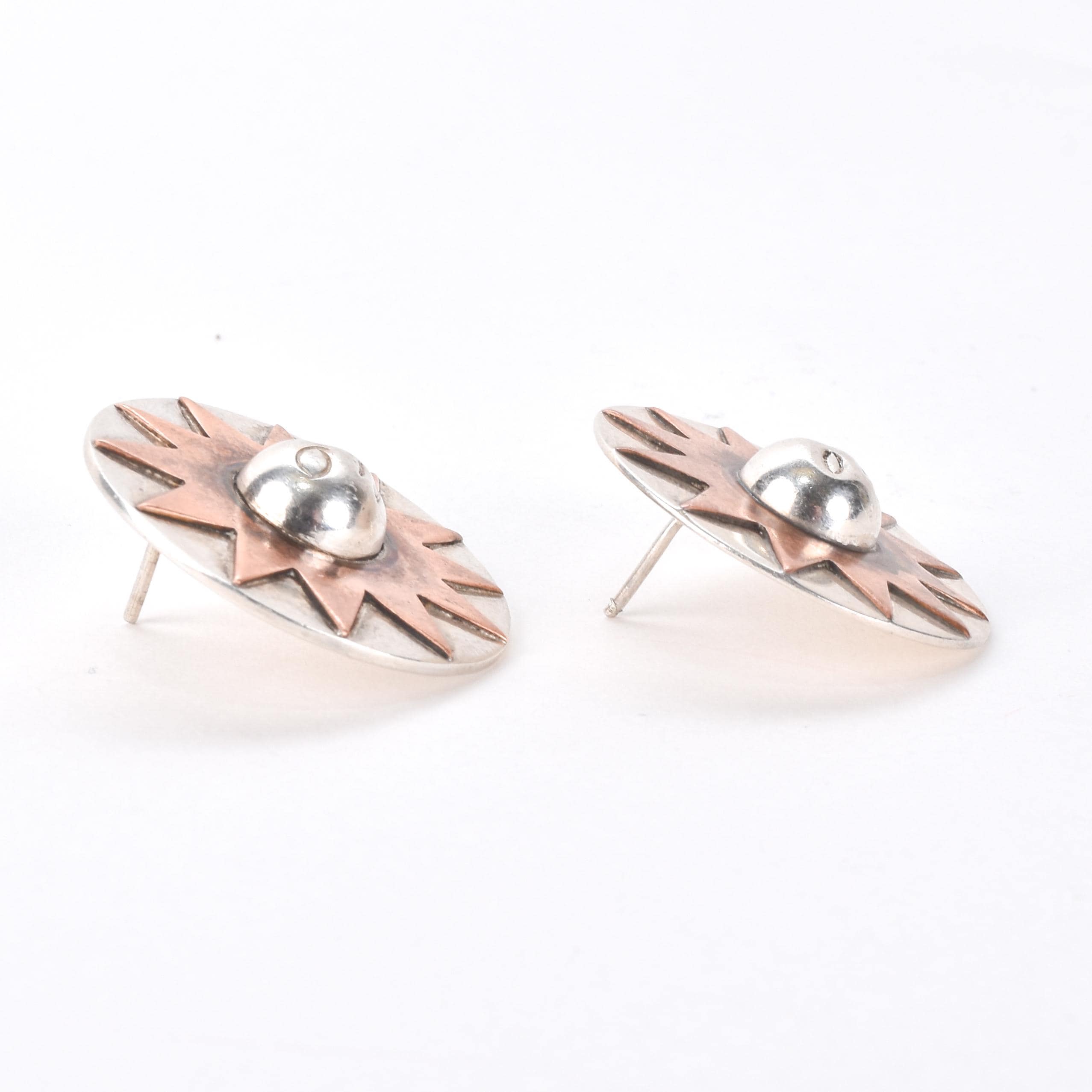 William Spratling Sterling Silver and Copper Sun Earrings