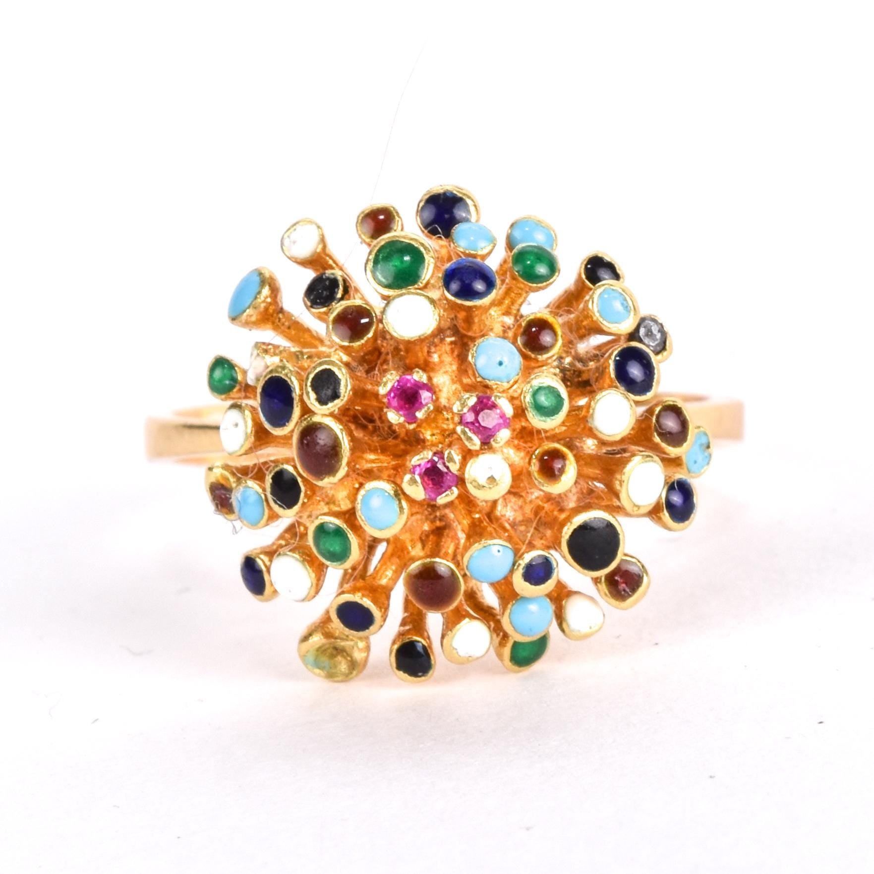 18K Gold, Ruby, and Enamel En Tremblant Ring