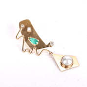 Signed 14K Gold Abstract Earrings with Multiple Gemstones