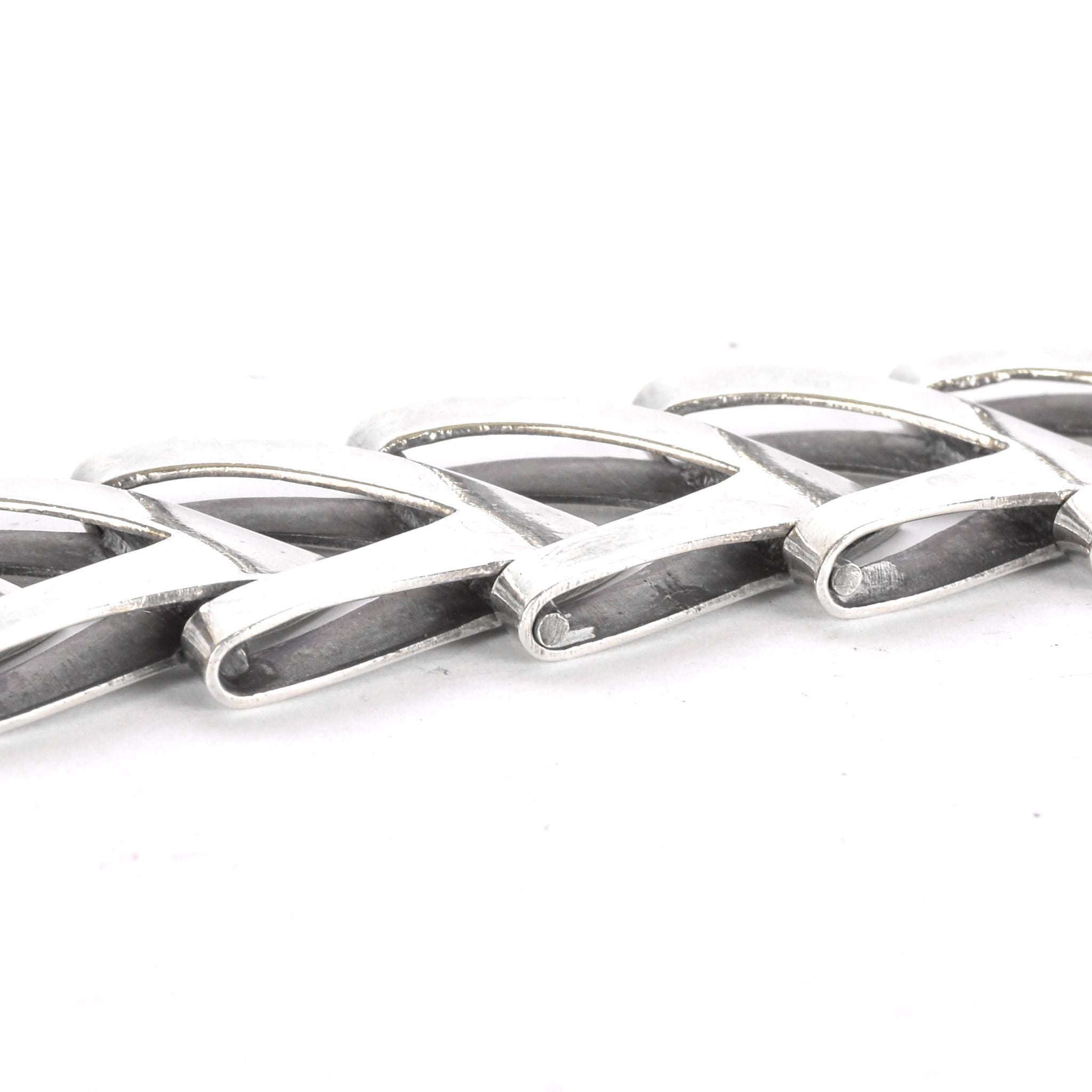 Japanese 950 Silver Chevron Link Bracelet Signed Toyokoki