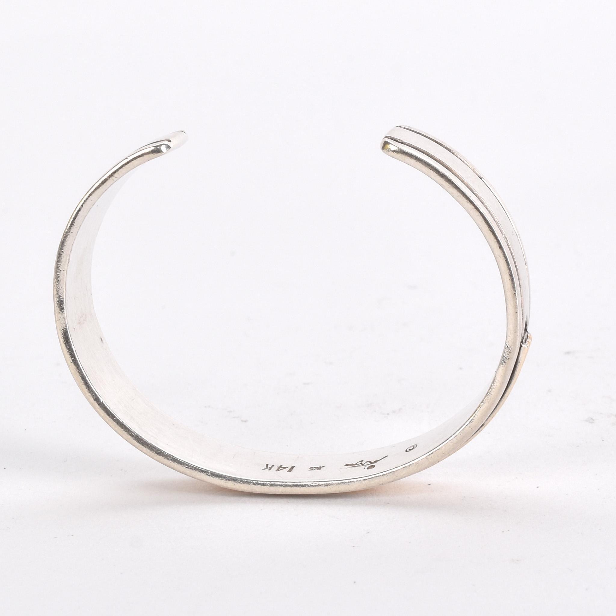 14K Gold and 925 Sterling Silver Navajo Cuff Signed M.M. Rogers