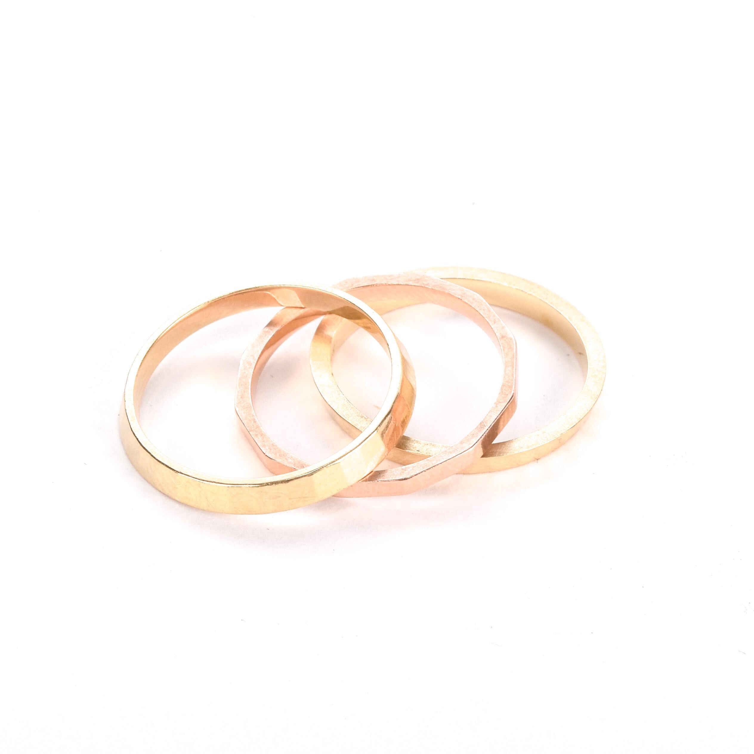 14K Gold Two-Tone Faceted Stacking Bands