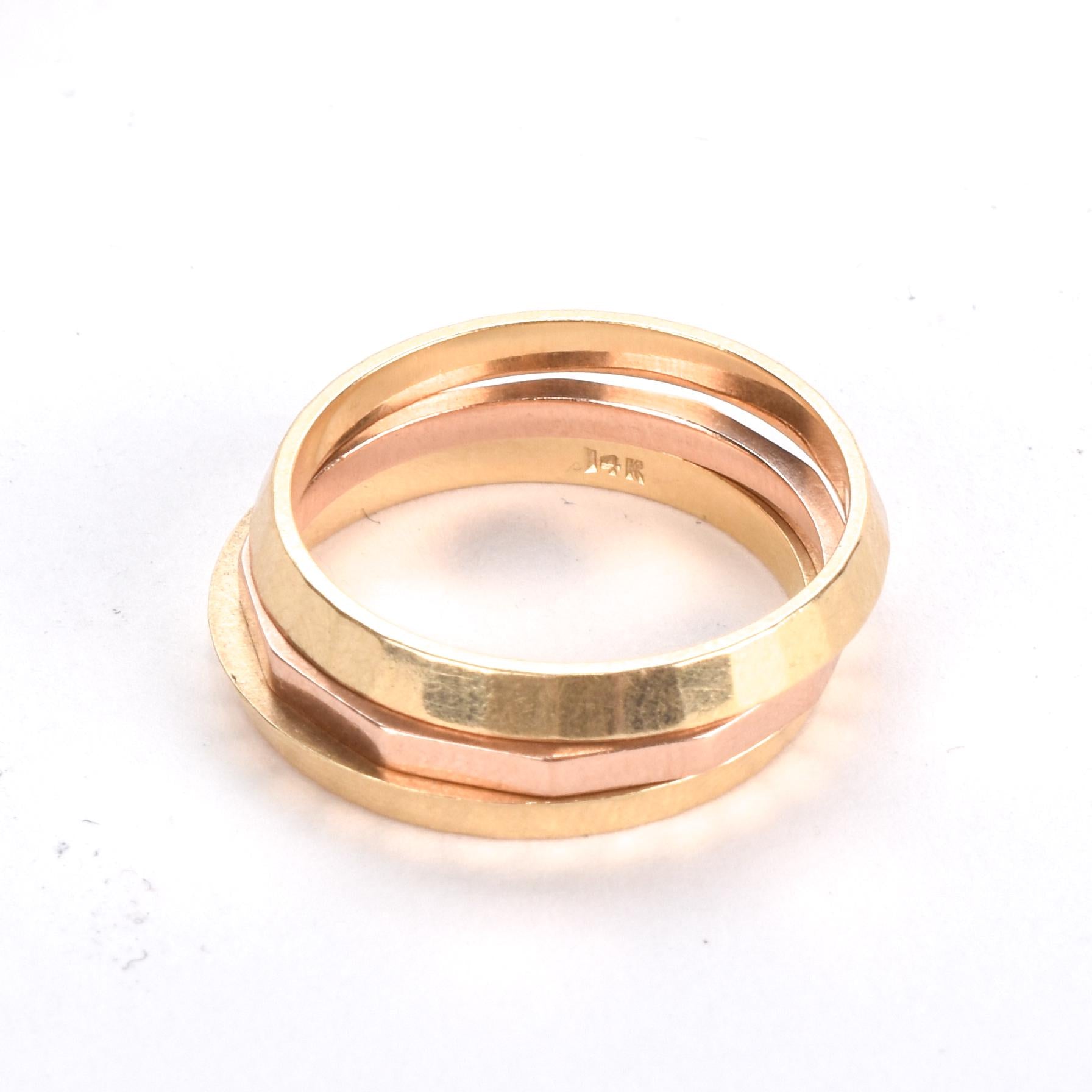 14K Gold Two-Tone Faceted Stacking Bands