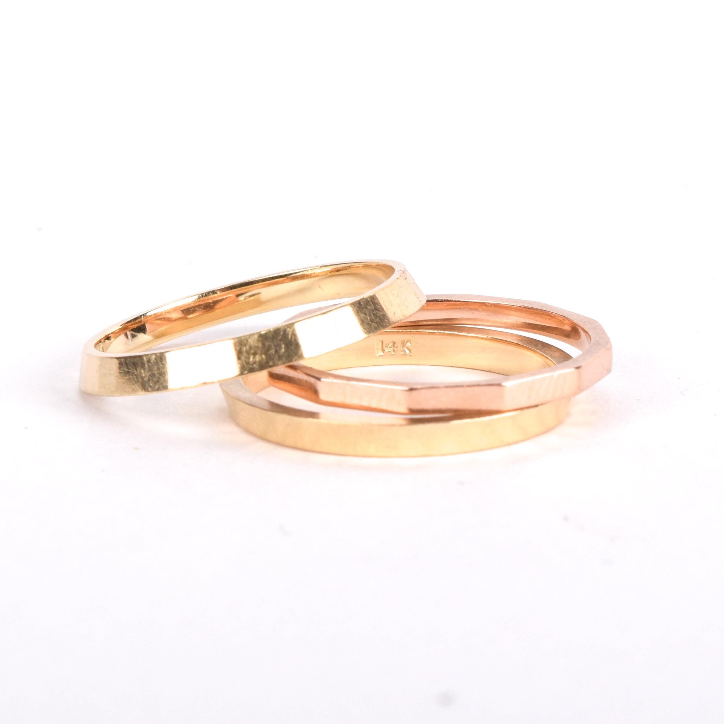 14K Gold Two-Tone Faceted Stacking Bands