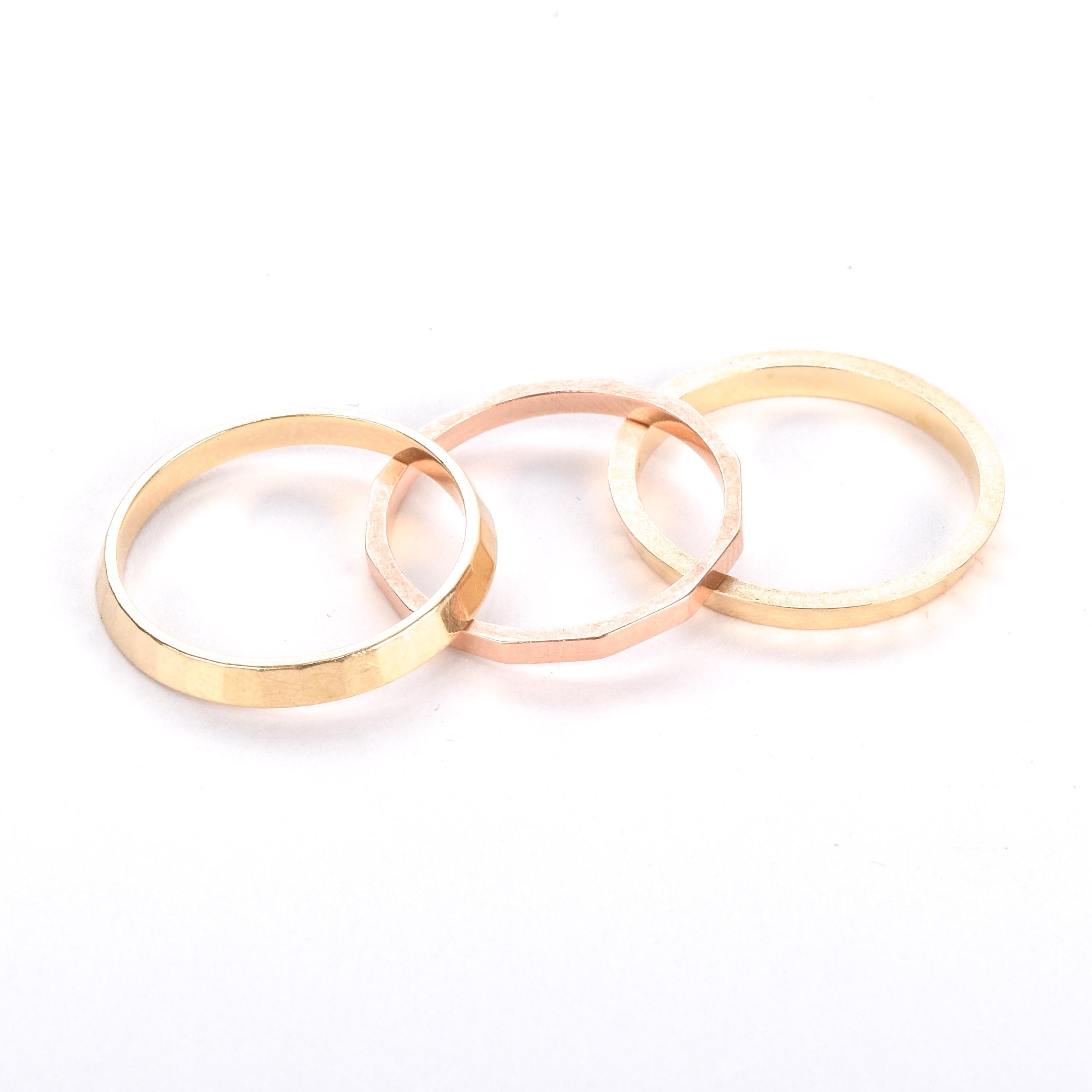 14K Gold Two-Tone Faceted Stacking Bands
