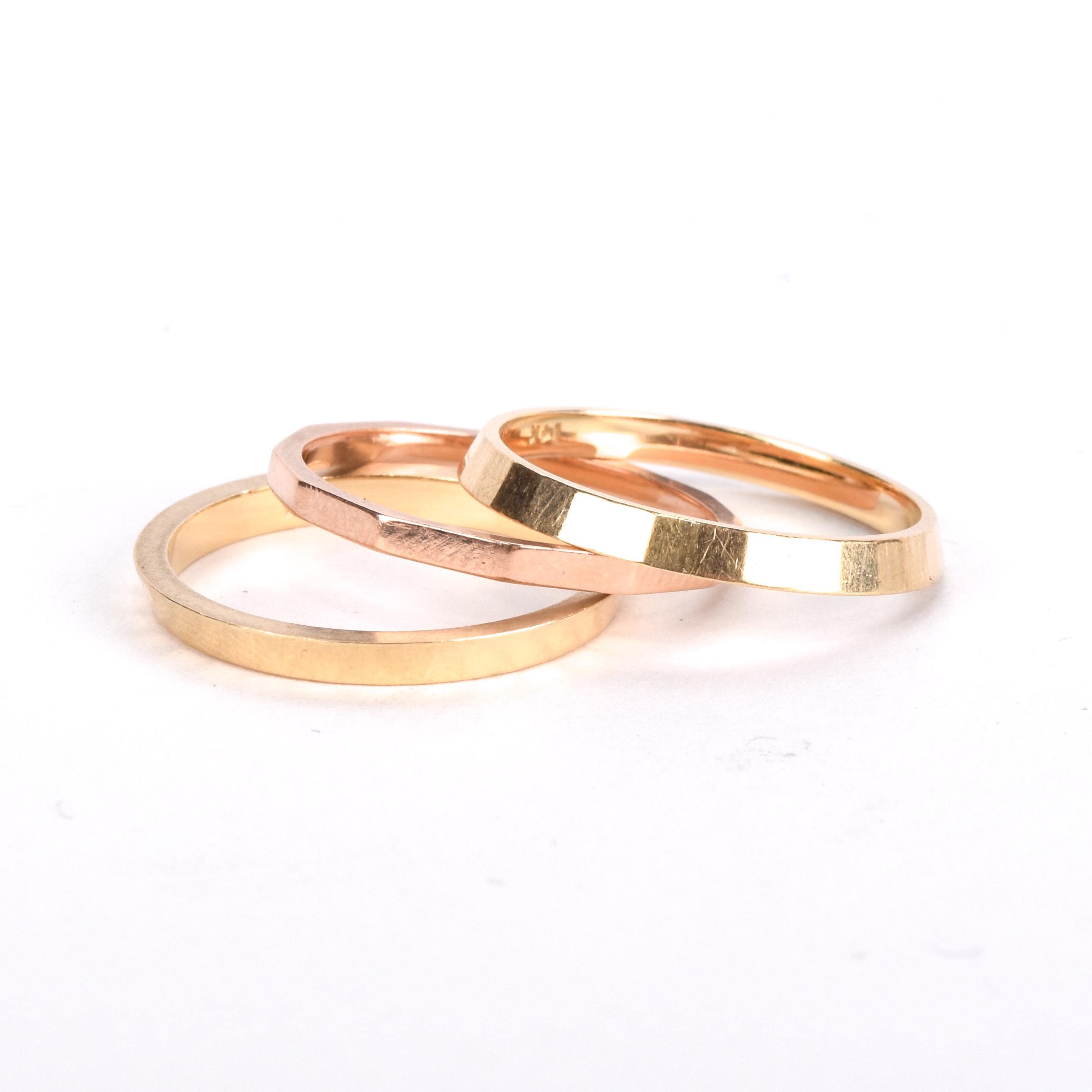 14K Gold Two-Tone Faceted Stacking Bands