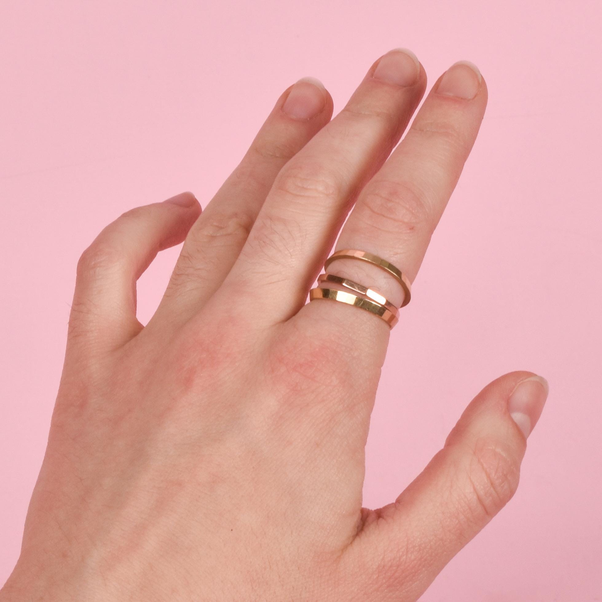 14K Gold Two-Tone Faceted Stacking Bands