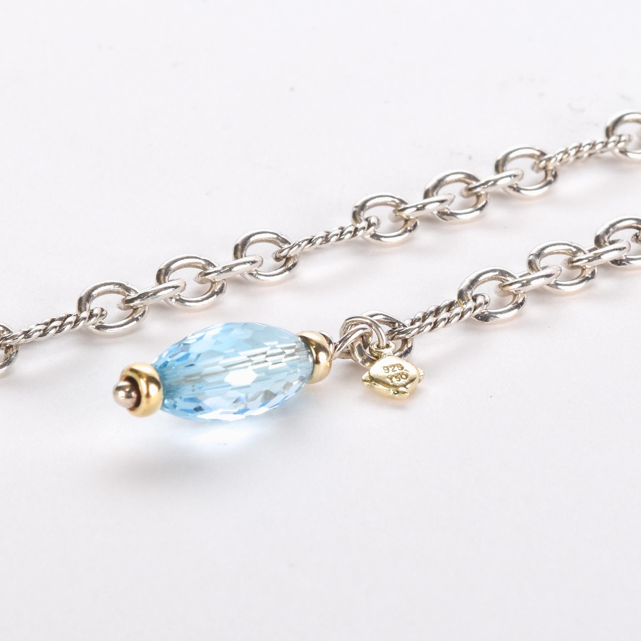 Vintage David Yurman Sterling Silver Wrap Necklace with 18K Gold and Blue Topaz Beads