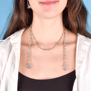 Vintage David Yurman Sterling Silver Wrap Necklace with 18K Gold and Blue Topaz Beads