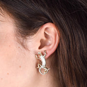 Signed Sergio Bustamante Sterling Silver and Gold Vermeil Lizard Earrings
