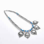 Sterling Silver and Turquoise Beaded Necklace with Large Heart-Shaped Silver Beads