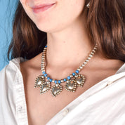 Sterling Silver and Turquoise Beaded Necklace with Large Heart-Shaped Silver Beads