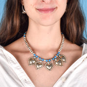 Sterling Silver and Turquoise Beaded Necklace with Large Heart-Shaped Silver Beads