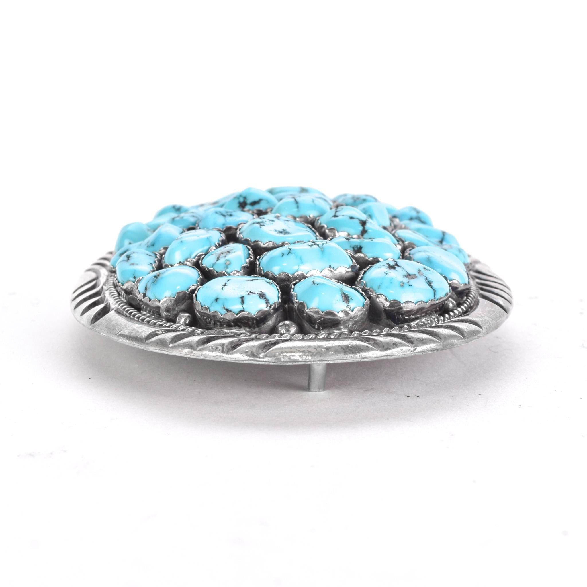 Sterling Silver Sleeping Beauty Nugget Turquoise Belt Buckle