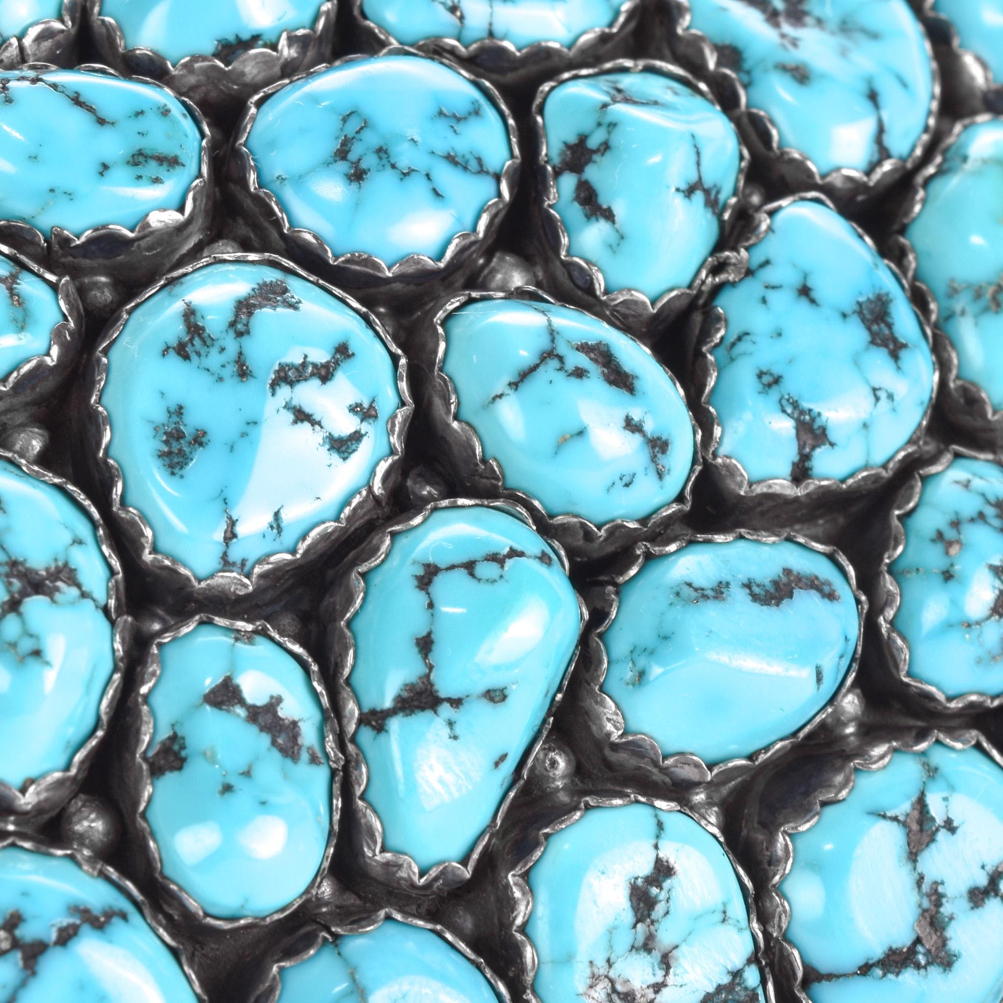 Sterling Silver Sleeping Beauty Nugget Turquoise Belt Buckle