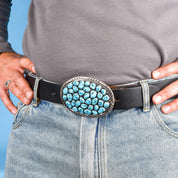 Sterling Silver Sleeping Beauty Nugget Turquoise Belt Buckle