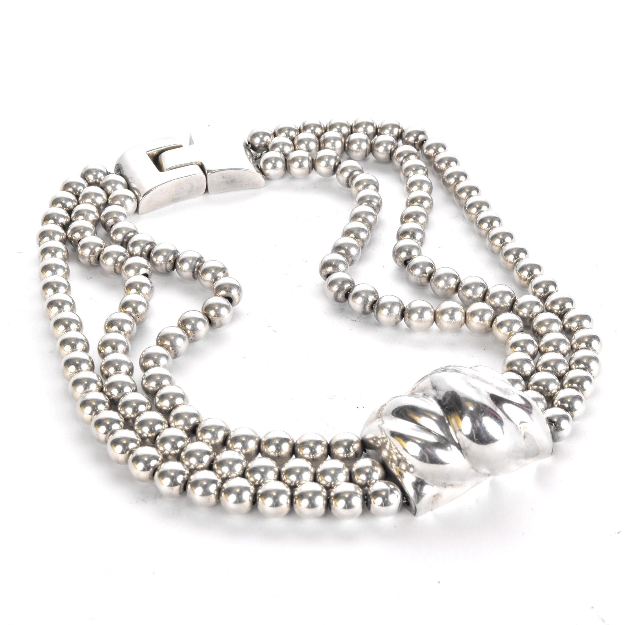 1980s Patricia Von Musulin Sterling Silver Multi-Strand Beaded Torsade Necklace