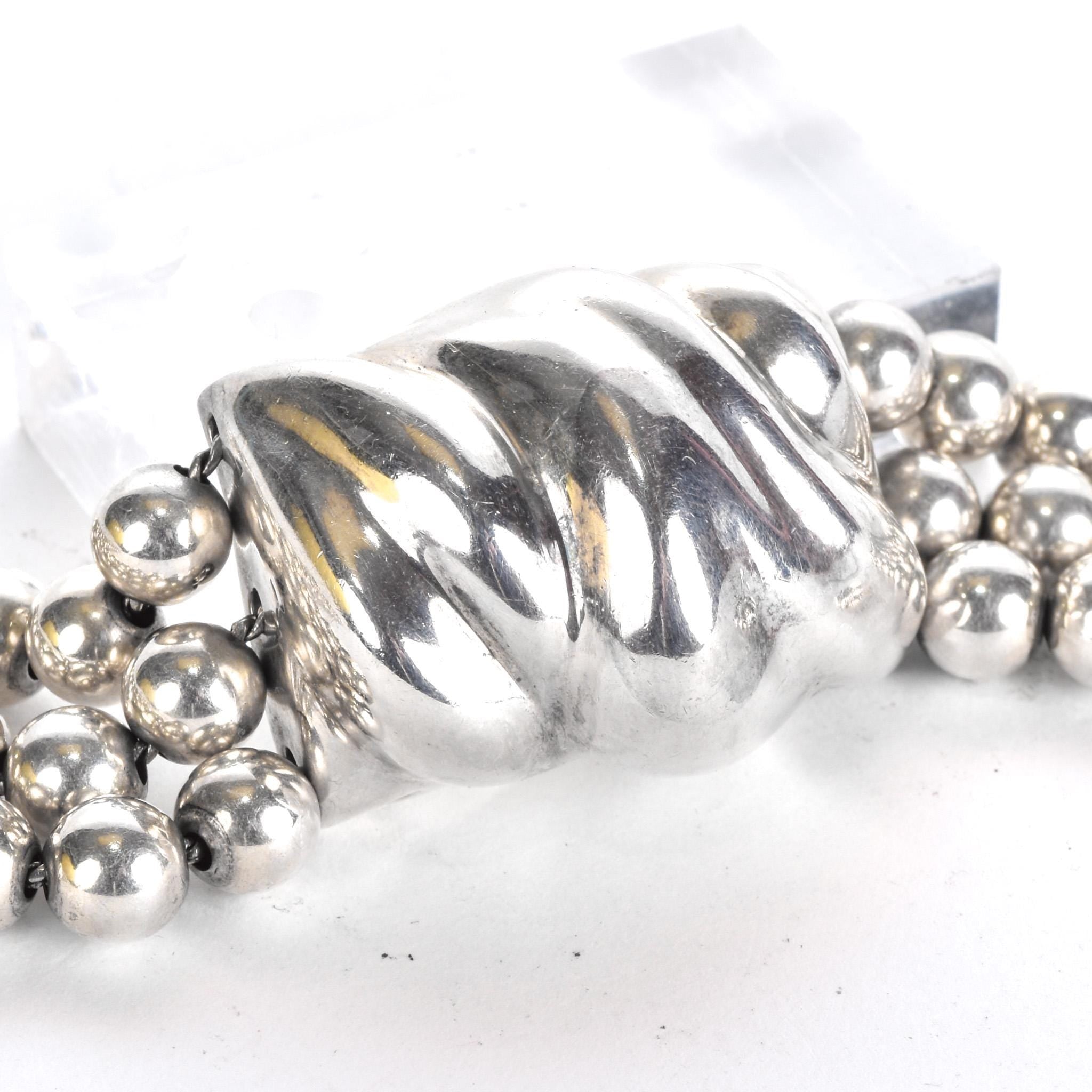 1980s Patricia Von Musulin Sterling Silver Multi-Strand Beaded Torsade Necklace