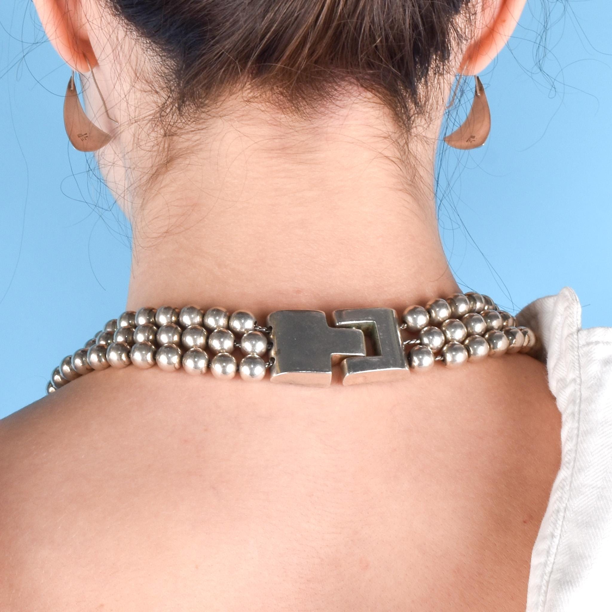 1980s Patricia Von Musulin Sterling Silver Multi-Strand Beaded Torsade Necklace