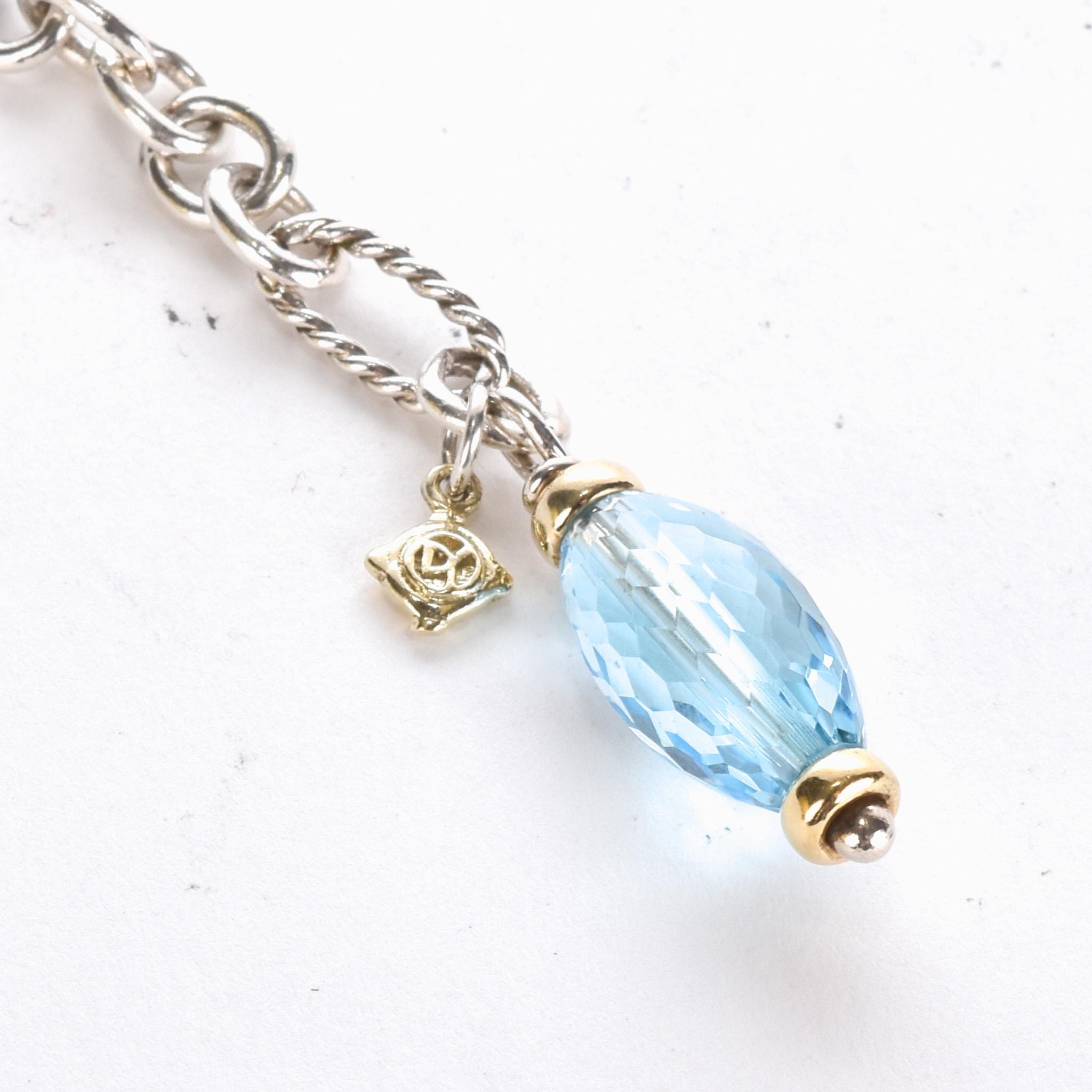 Vintage David Yurman Sterling Silver Wrap Necklace with 18K Gold and Blue Topaz Beads