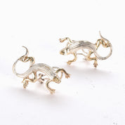Signed Sergio Bustamante Sterling Silver and Gold Vermeil Lizard Earrings