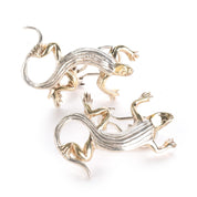 Signed Sergio Bustamante Sterling Silver and Gold Vermeil Lizard Earrings