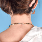 Sterling Silver and Turquoise Beaded Necklace with Large Heart-Shaped Silver Beads