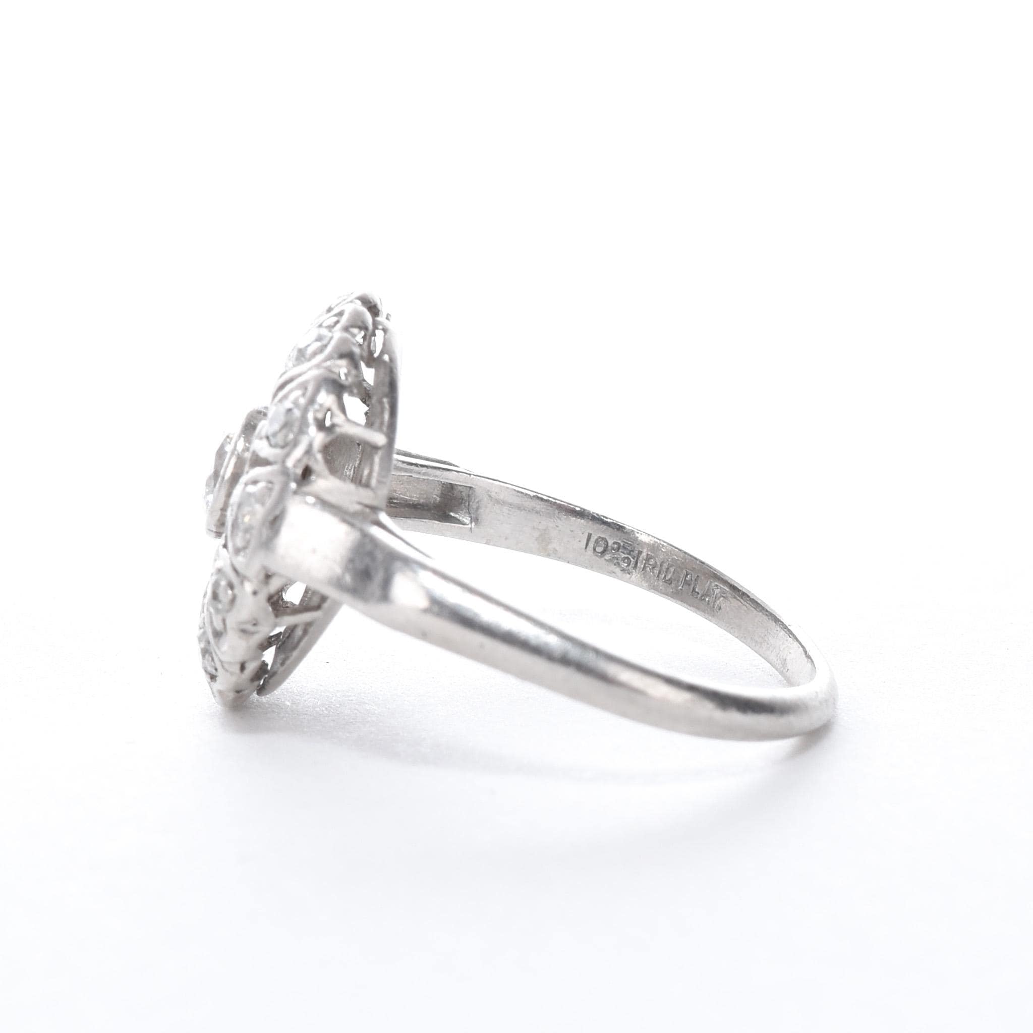 Art Deco Platinum and Diamond Halo Shield Ring