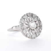 Art Deco Platinum and Diamond Halo Shield Ring