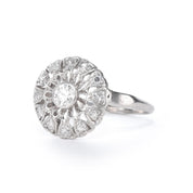 Art Deco Platinum and Diamond Halo Shield Ring