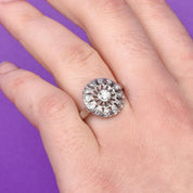 Art Deco Platinum and Diamond Halo Shield Ring