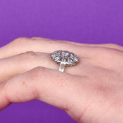 Art Deco Platinum and Diamond Halo Shield Ring