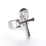 14K White Gold Ankh Ring with .70 CT Pear-Shaped Diamond