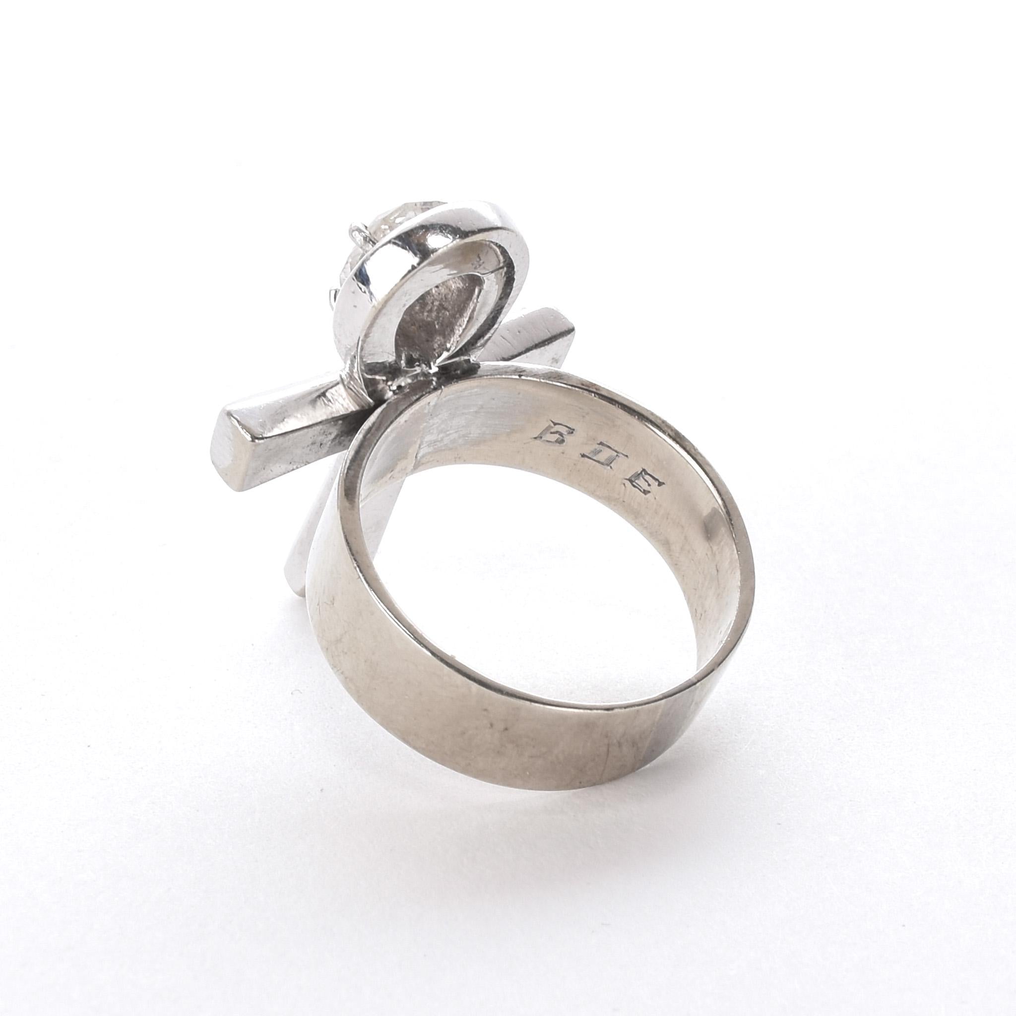 14K White Gold Ankh Ring with .70 CT Pear-Shaped Diamond