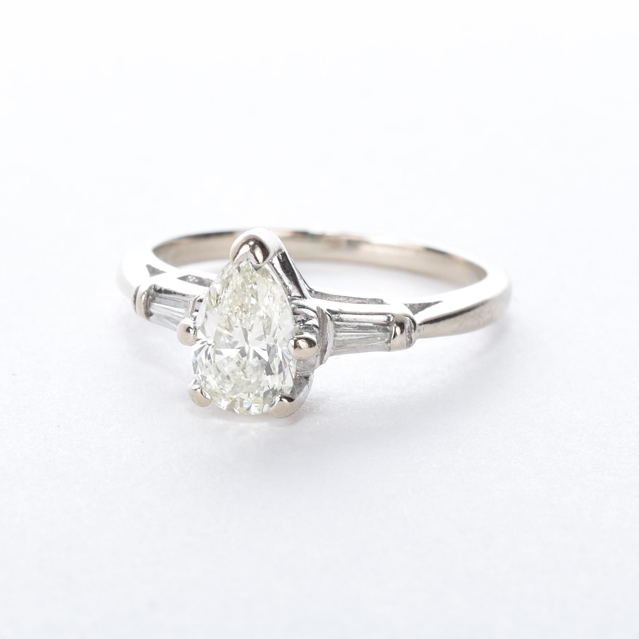 14K White Gold Pear-Cut Natural Diamond Engagement Ring