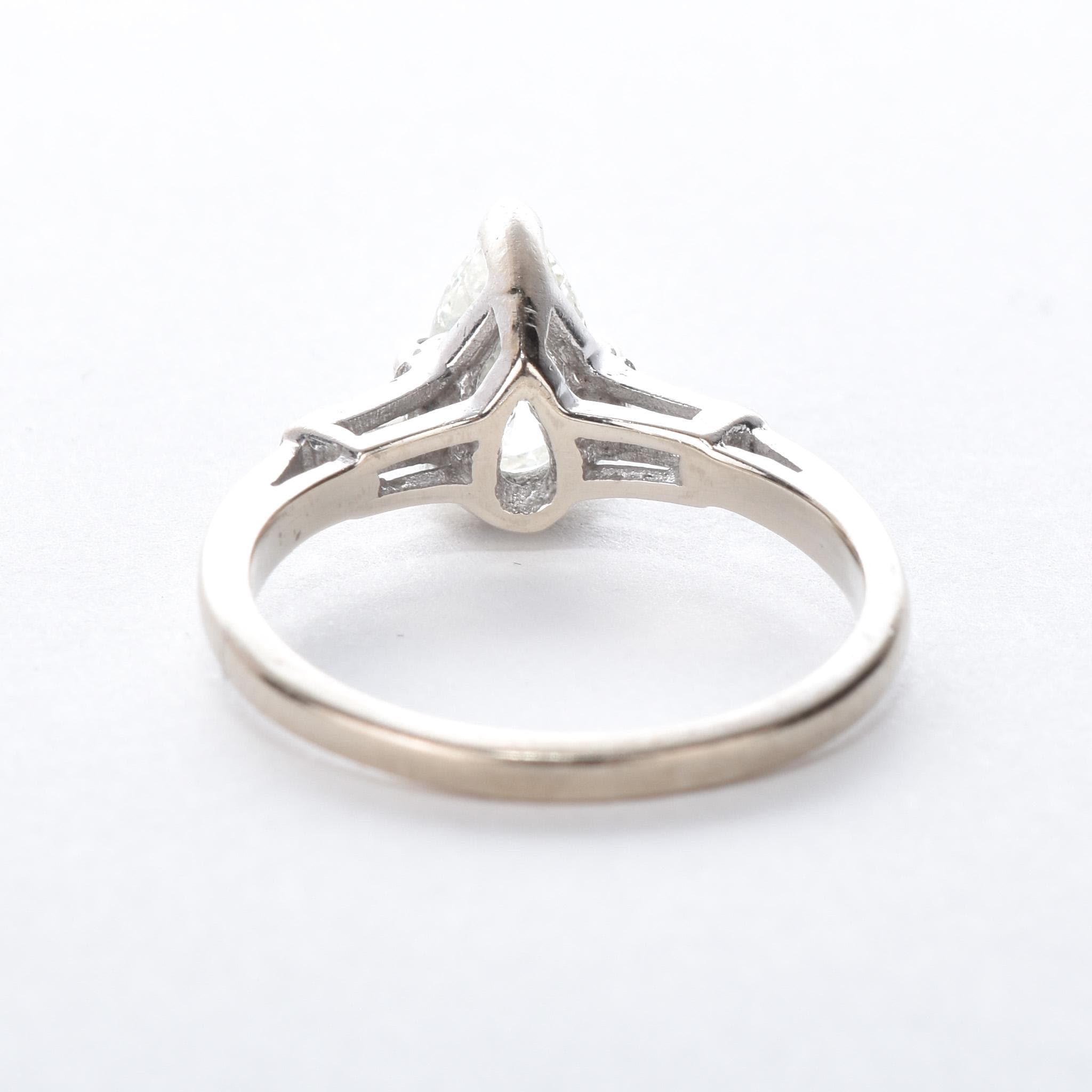 14K White Gold Pear-Cut Natural Diamond Engagement Ring