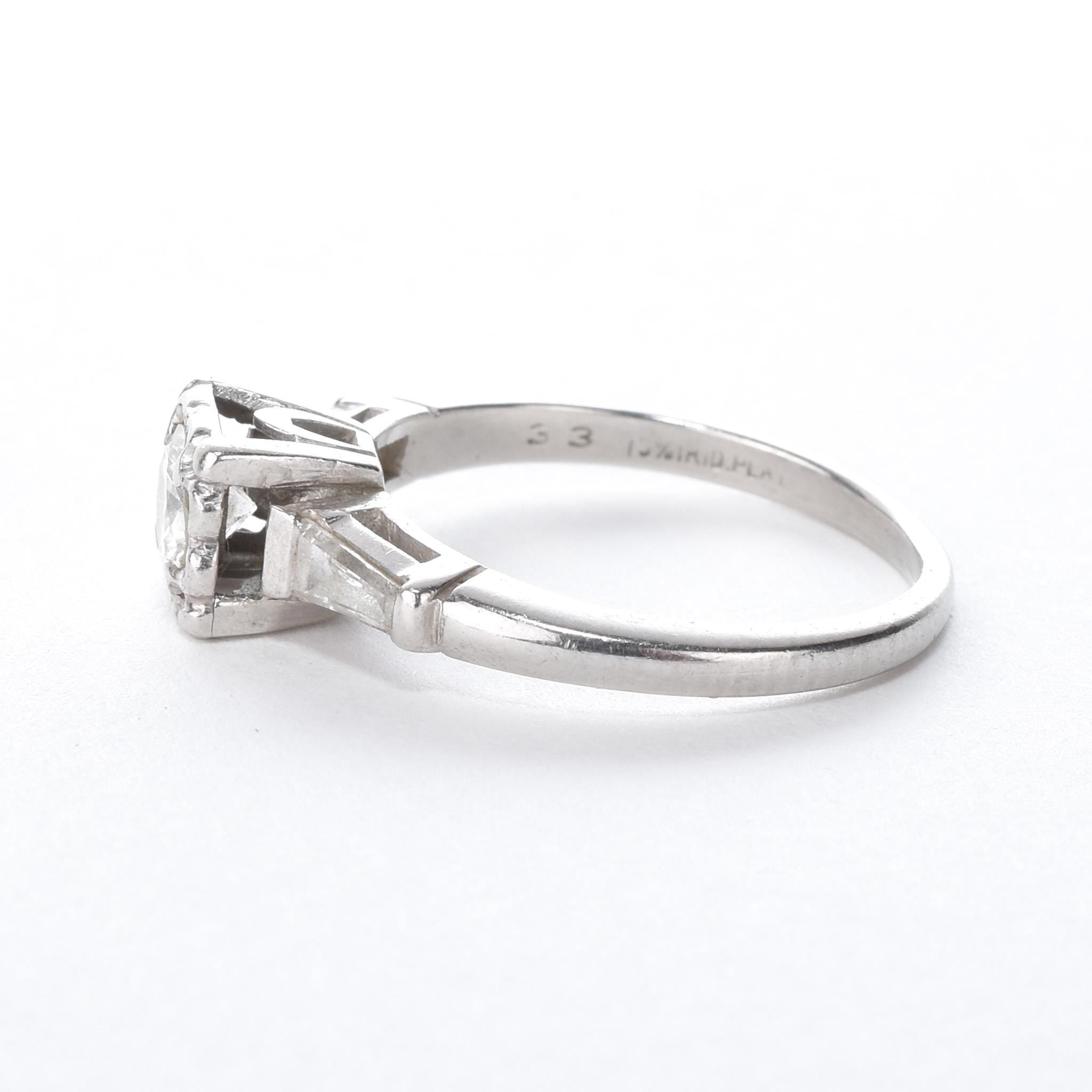 Platinum Brilliant Cut Diamond Two-Baguette Engagement Ring