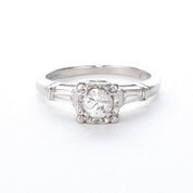 Platinum Brilliant Cut Diamond Two-Baguette Engagement Ring