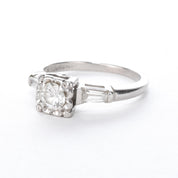 Platinum Brilliant Cut Diamond Two-Baguette Engagement Ring