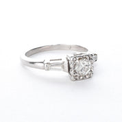 Platinum Brilliant Cut Diamond Two-Baguette Engagement Ring