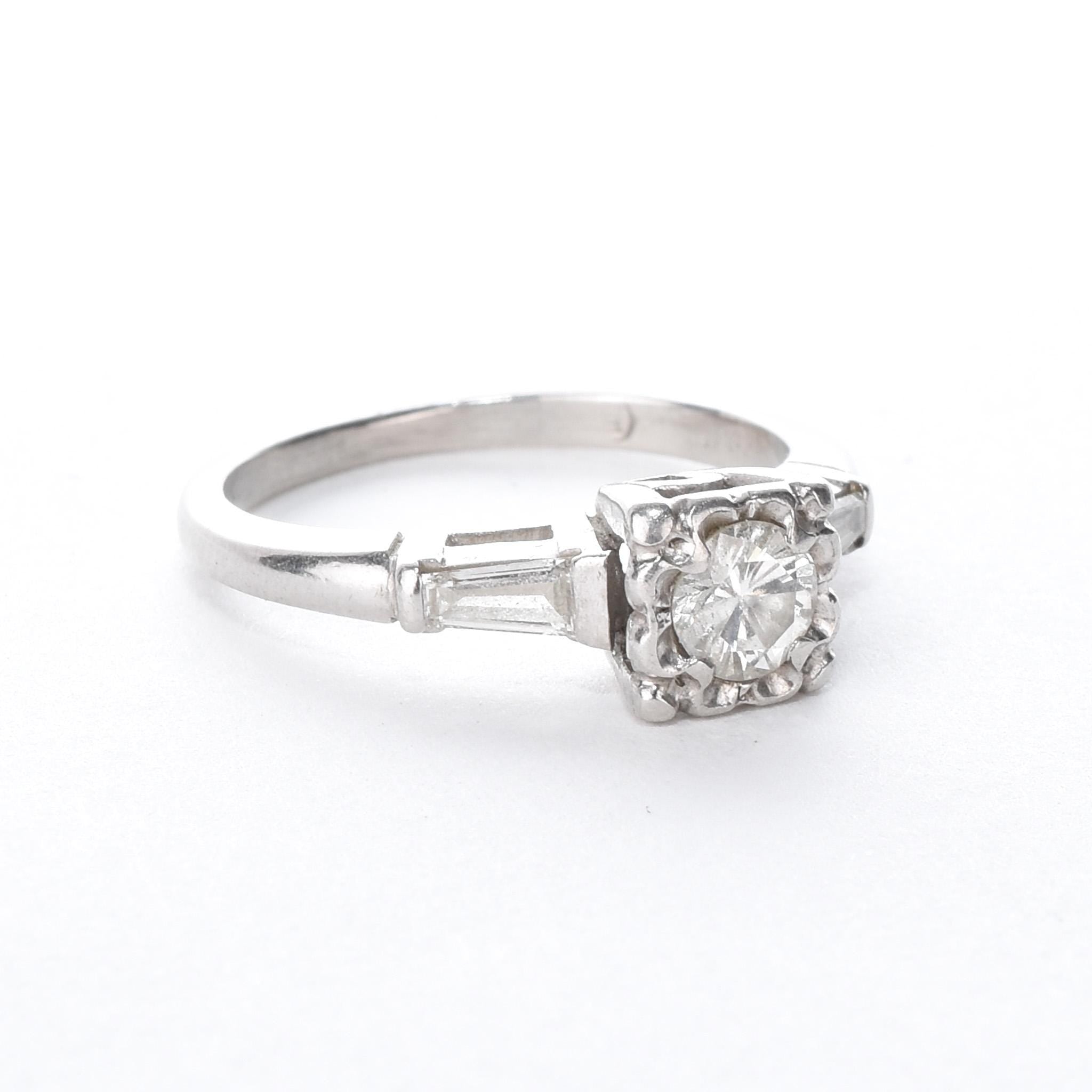 Platinum Brilliant Cut Diamond Two-Baguette Engagement Ring