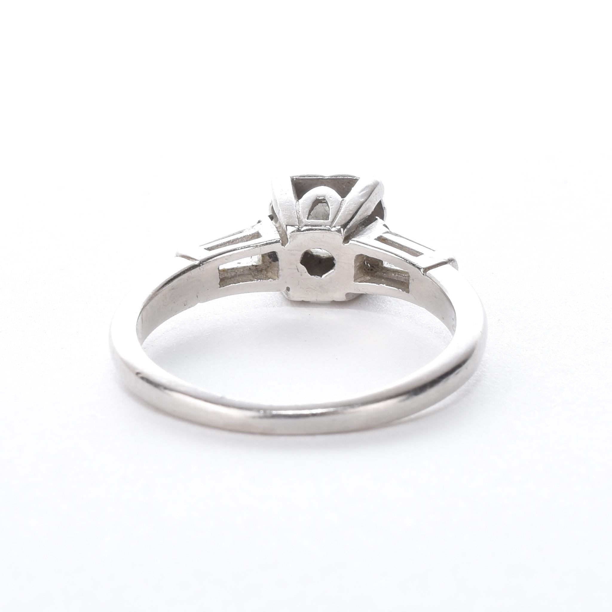 Platinum Brilliant Cut Diamond Two-Baguette Engagement Ring