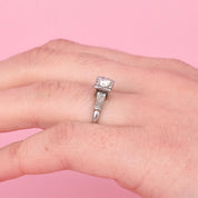 Platinum Brilliant Cut Diamond Two-Baguette Engagement Ring