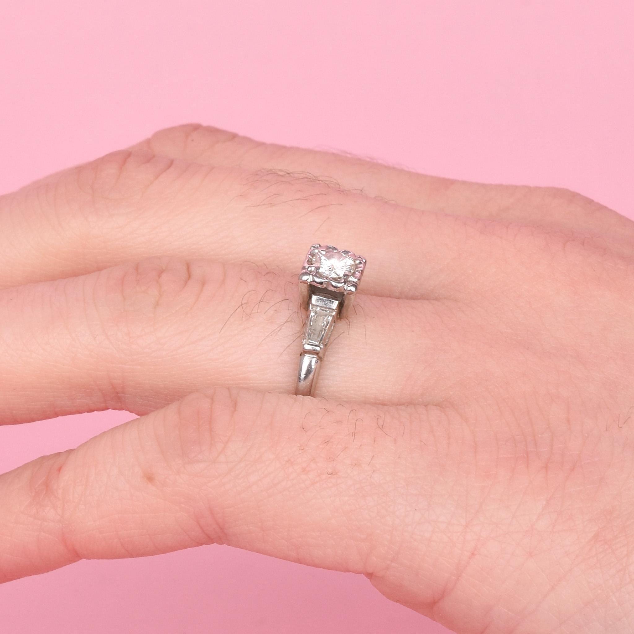 Platinum Brilliant Cut Diamond Two-Baguette Engagement Ring