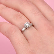 Platinum Brilliant Cut Diamond Two-Baguette Engagement Ring